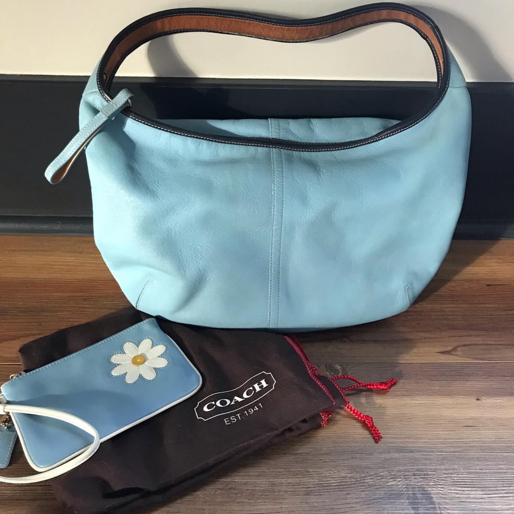 Vintage Blue Leather Coach Shoulder Bag